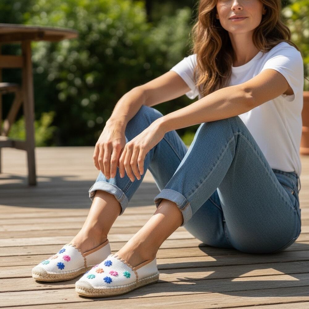 Jack Rogers Palmer Espadrille Slip On Tan Floral Coastal Chic Women's Shoes- 6.5